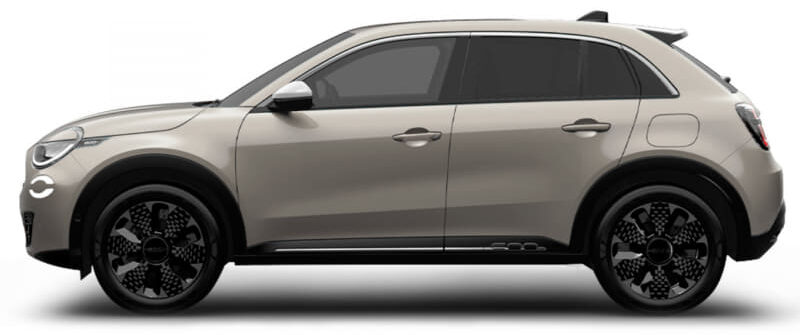 Beige compact SUV shown in a side profile with black alloy wheels and tinted windows.