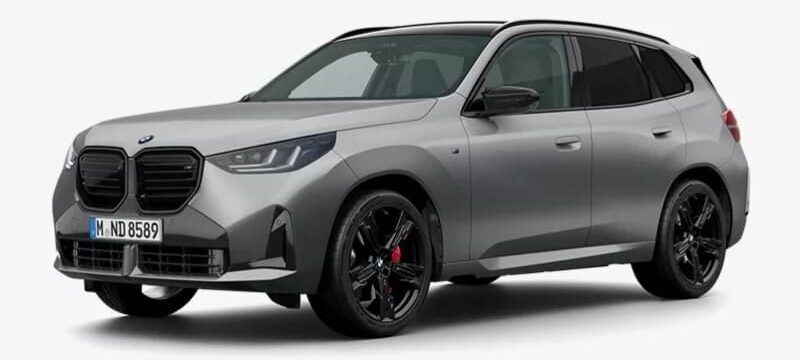 Gray BMW SUV with black alloy wheels, shown in a three-quarter front view on a white studio background, ready for a product listing.