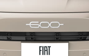 Rear view of a beige Fiat 600 with the 600 badge and a white FIAT license plate.