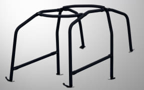 Three interconnected steel arches forming a playground climbing frame for children to climb and play on.