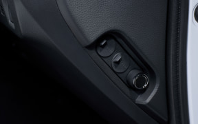 Close-up of a car interior door panel showing a small circular knob and two screws.